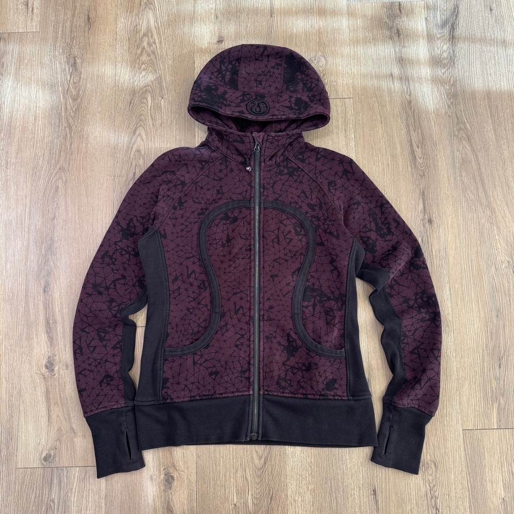 Lululemon Y2K Scuba Hoodie Full Zip Plum Geometric Pattern Fleece Jacket Size 10